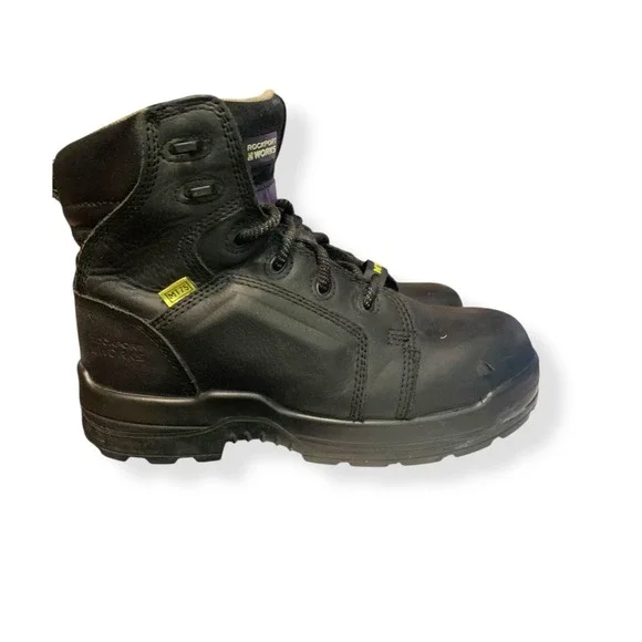 Rockport Works Women's Black Leather Steel Toe Safety Work Boots RK465 Sz 8.5 W - Picture 2 of 13